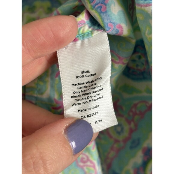 Talbots Womens Large Button Up Shirt Kaleidascope Pastel Preppy Pink Green Blue - Picture 3 of 5